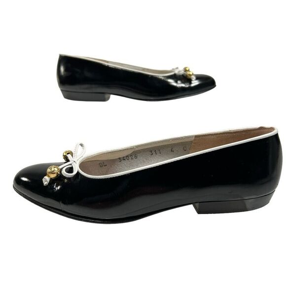Salvatore Ferragamo Women's 4C Black Leather Bow Accent Ballet Flats Size 4C - Picture 2 of 11
